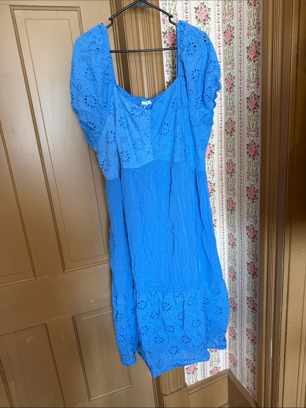 Maurices Bright Blue Eyelet Midi Dress with Puff Sleeves